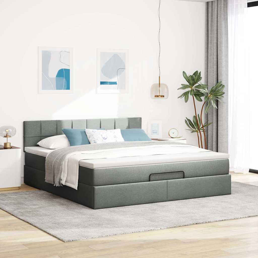 Ottoman-Bett mit Matratze & LEDs Dunkelgrau 160x200 cm Stoff