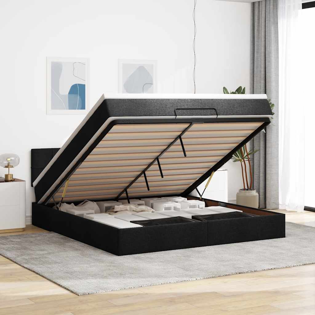 Ottoman-Bett mit Matratze & LEDs Schwarz 160x200 cm Stoff