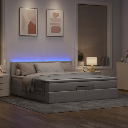 Ottoman-Bett mit Matratze & LEDs Taupe 160x200 cm Stoff