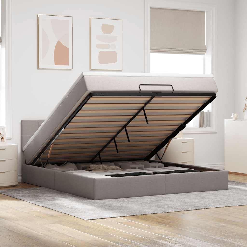 Ottoman-Bett mit Matratze & LEDs Taupe 160x200 cm Stoff