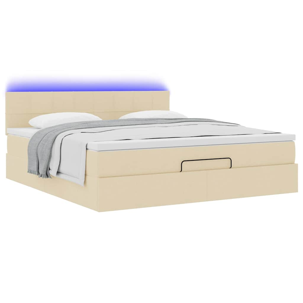 Ottoman-Bett mit Matratze & LEDs Creme 160x200 cm Stoff