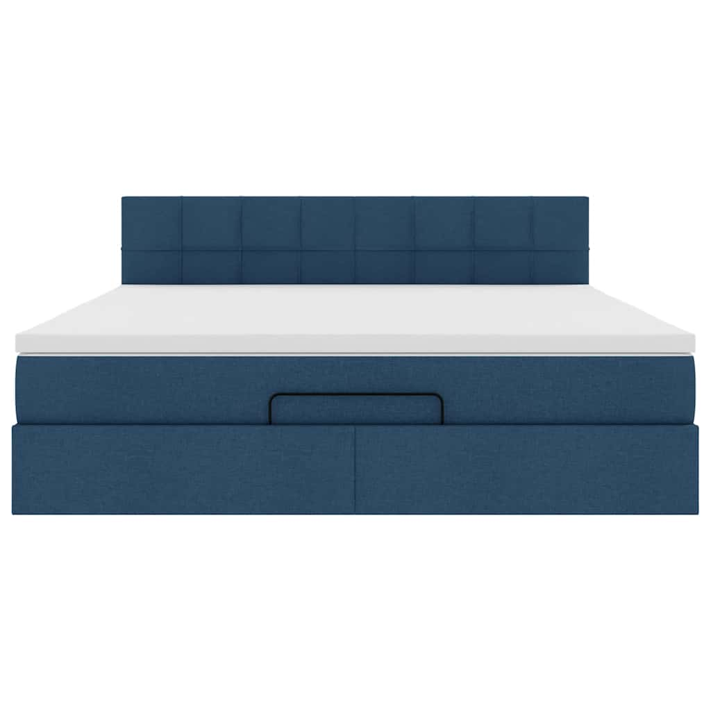 Ottoman-Bett mit Matratze & LEDs Blau 160x200 cm Stoff