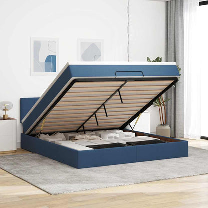 Ottoman-Bett mit Matratze & LEDs Blau 160x200 cm Stoff