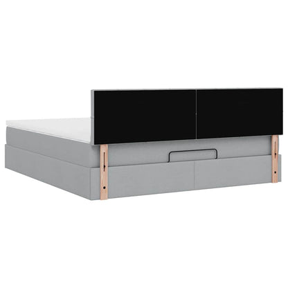 Ottomane Bett mit Matratze & LEDs Hellgrau 180x200 cm Stoff