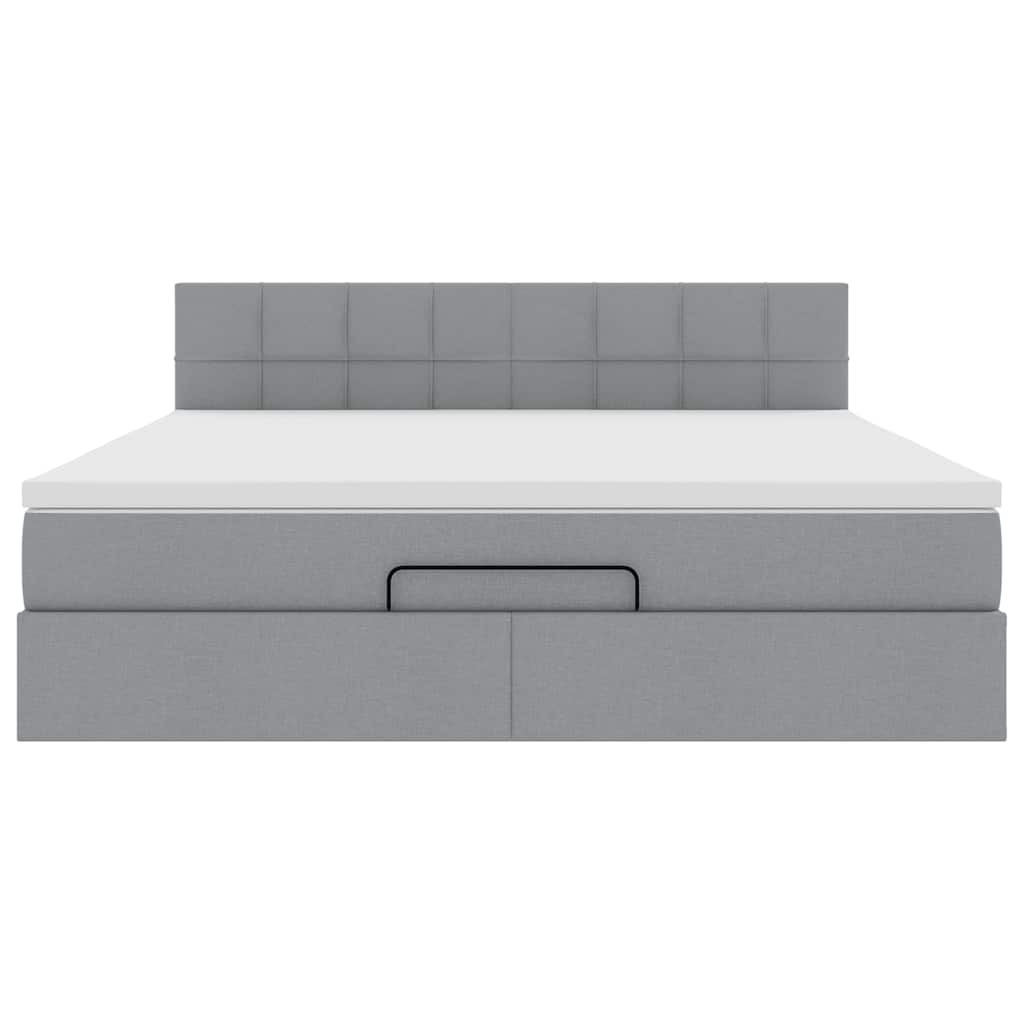 Lit ottoman avec matelas et LED tissu gris clair 180x200 cm