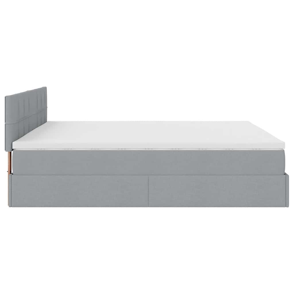 Lit ottoman avec matelas et LED tissu gris clair 180x200 cm