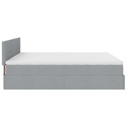 Ottomane Bett mit Matratze & LEDs Hellgrau 180x200 cm Stoff