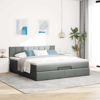 Ottomane Bett mit Matratze & LEDs Dunkelgrau 180x200 cm Stoff