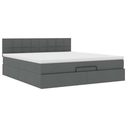 Ottomane Bett mit Matratze & LEDs Dunkelgrau 180x200 cm Stoff