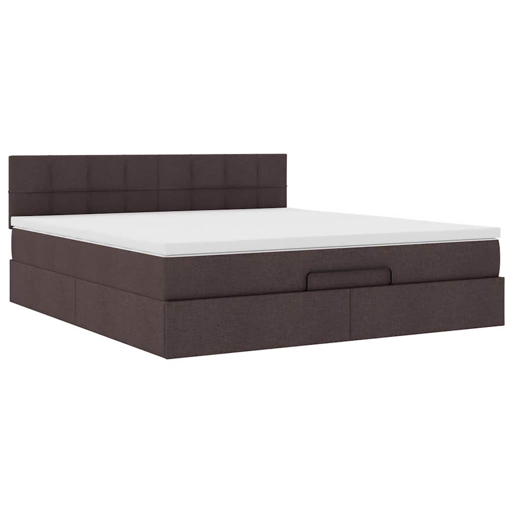 Lit ottoman avec matelas et LED marron foncé 180x200 cm tissu
