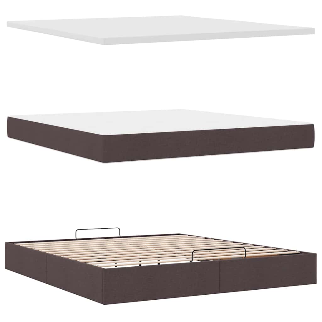 Lit ottoman avec matelas et LED marron foncé 180x200 cm tissu