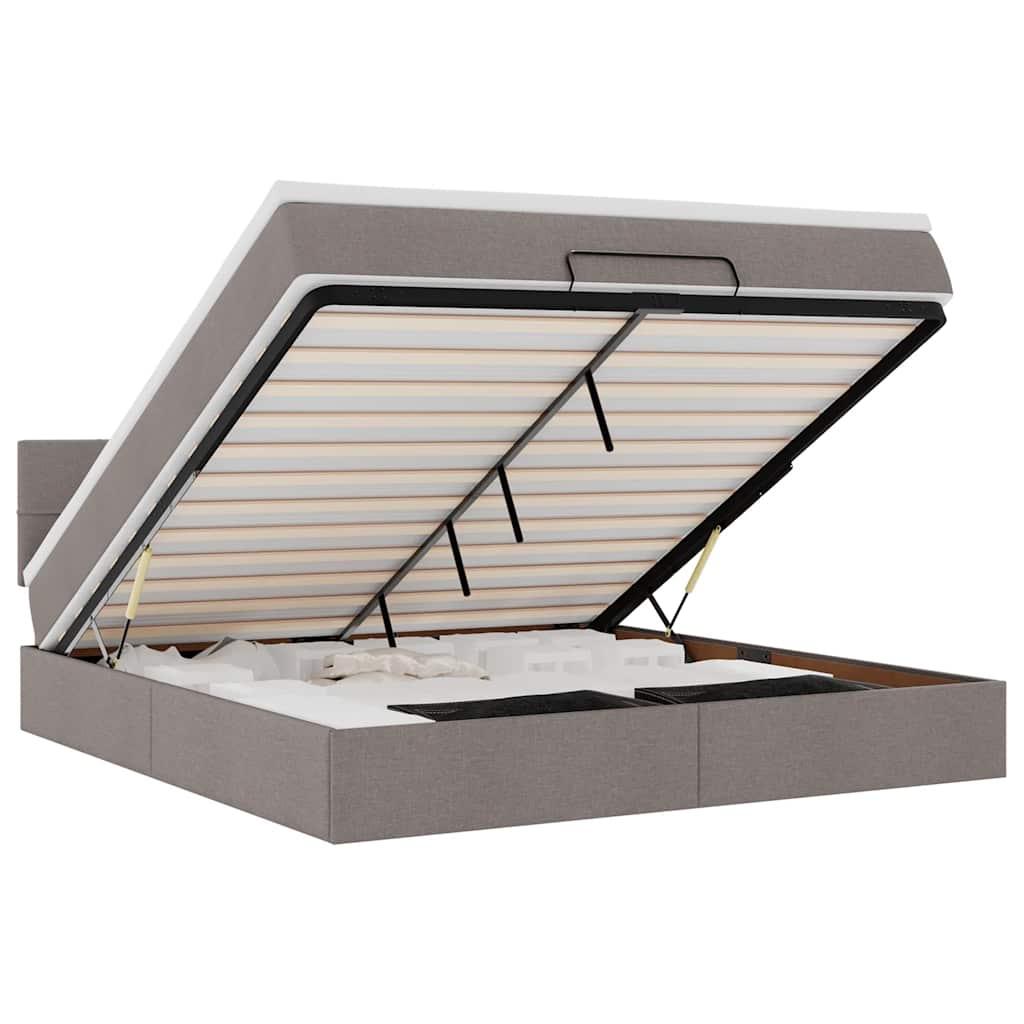 Ottomane Bett mit Matratze & LEDs Taupe 180x200 cm Stoff