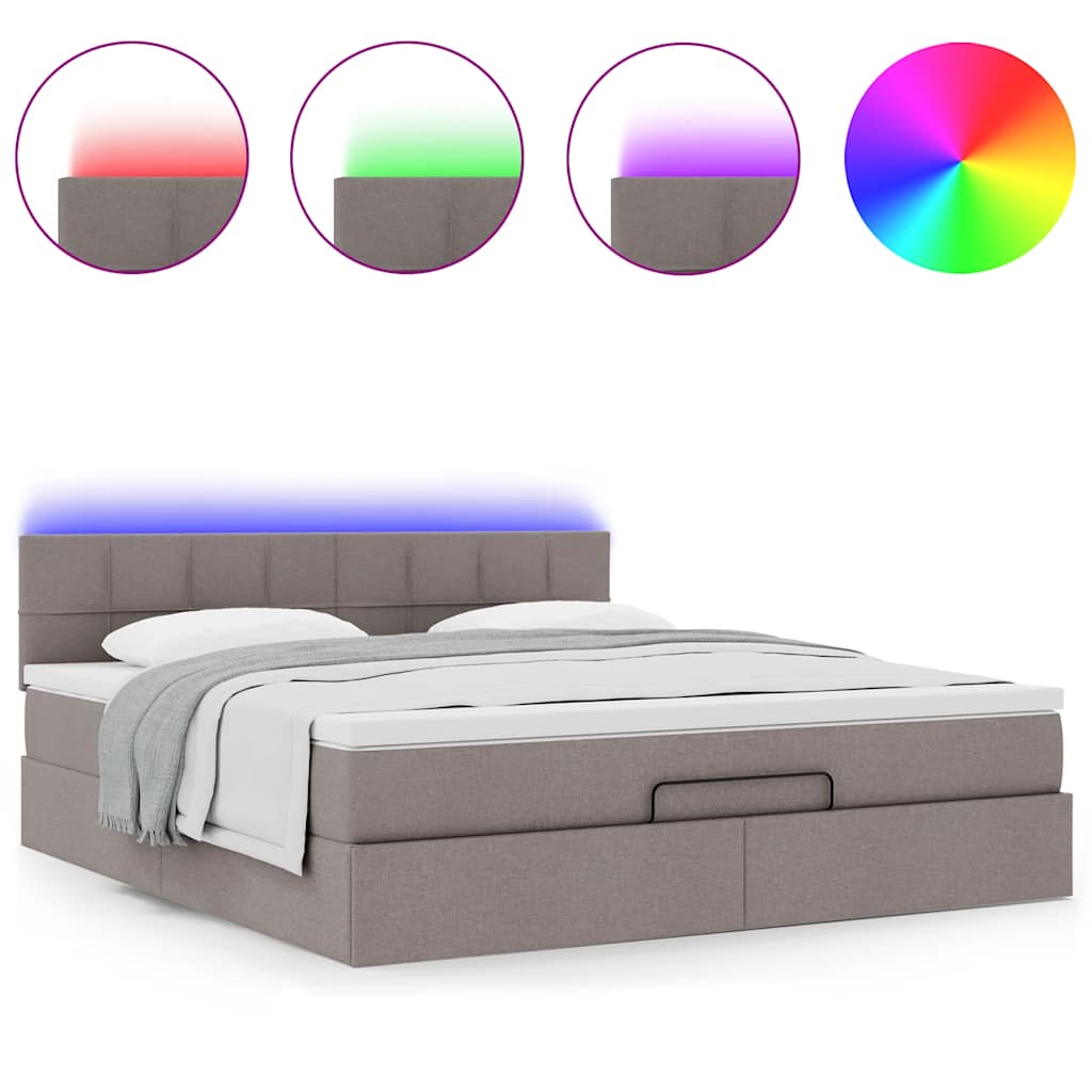 Ottomane Bett mit Matratze & LEDs Taupe 180x200 cm Stoff