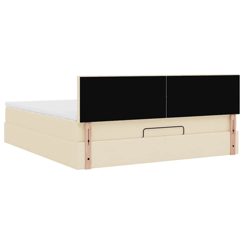 Ottomane Bett mit Matratze & LEDs Creme 180x200 cm Stoff
