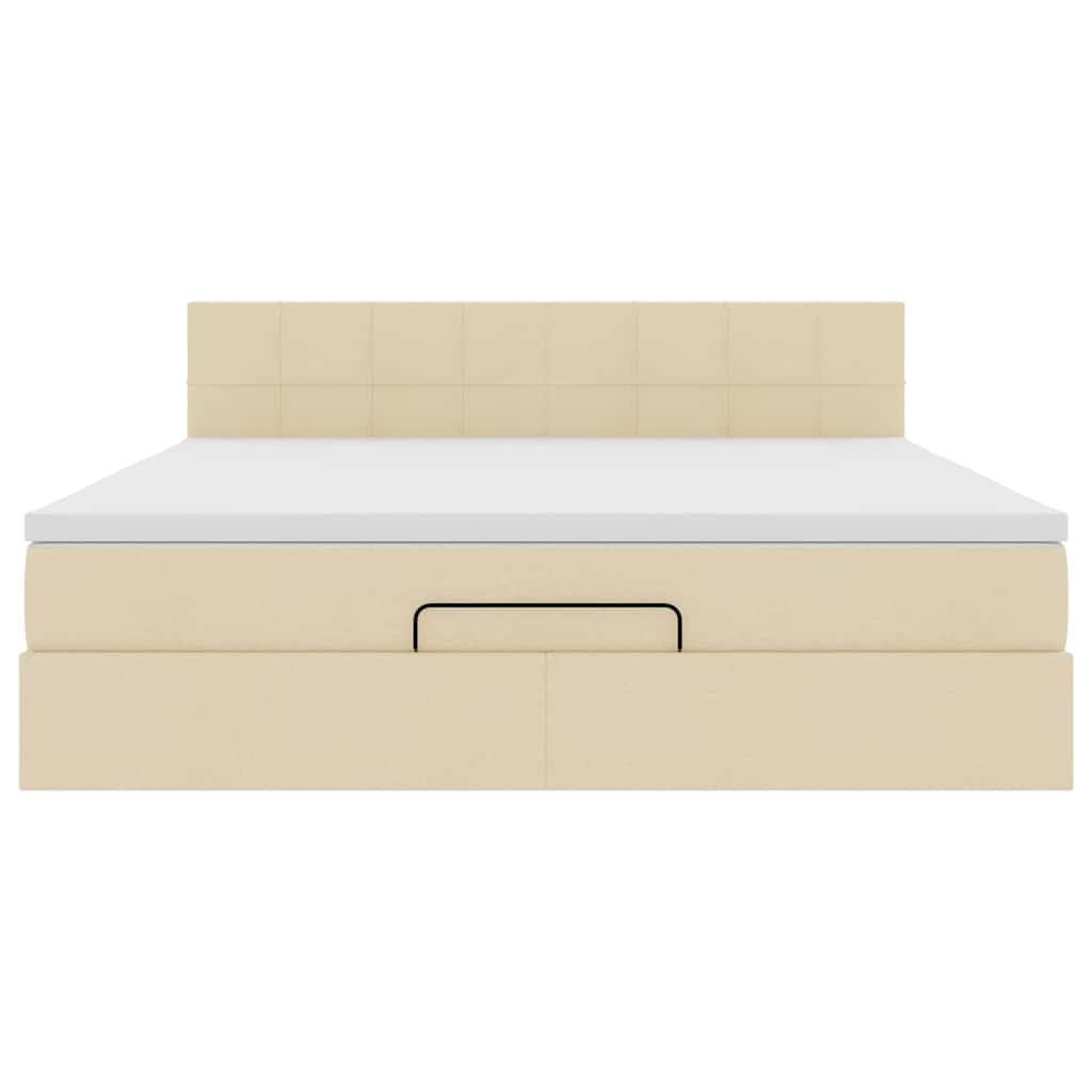 Ottomane Bett mit Matratze & LEDs Creme 180x200 cm Stoff