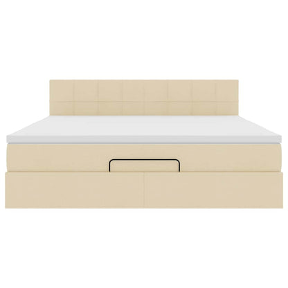 Ottomane Bett mit Matratze & LEDs Creme 180x200 cm Stoff