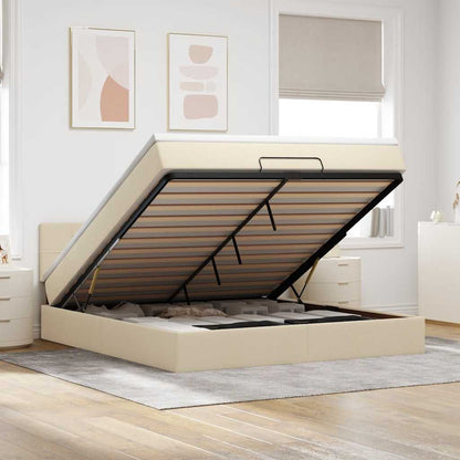 Ottomane Bett mit Matratze & LEDs Creme 180x200 cm Stoff