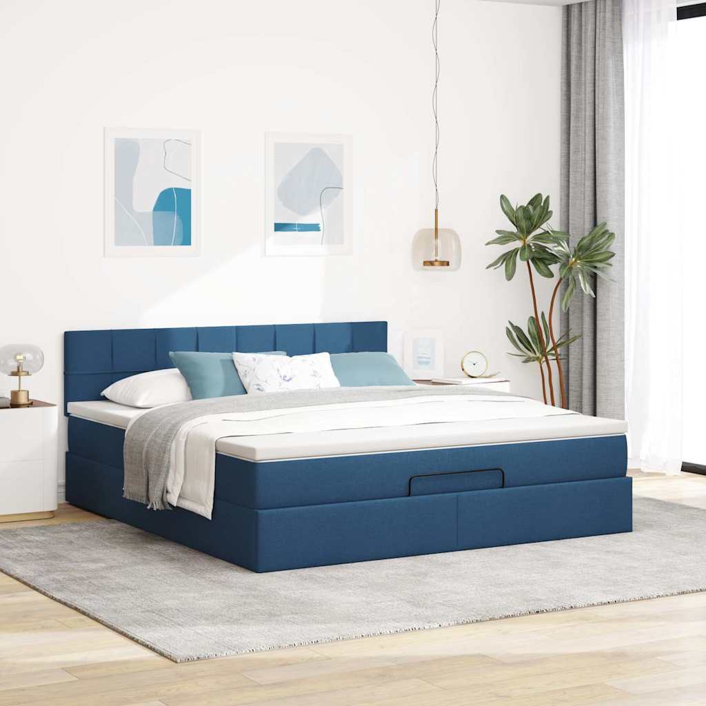 Ottomane Bett mit Matratze & LEDs Blau 180x200 cm Stoff