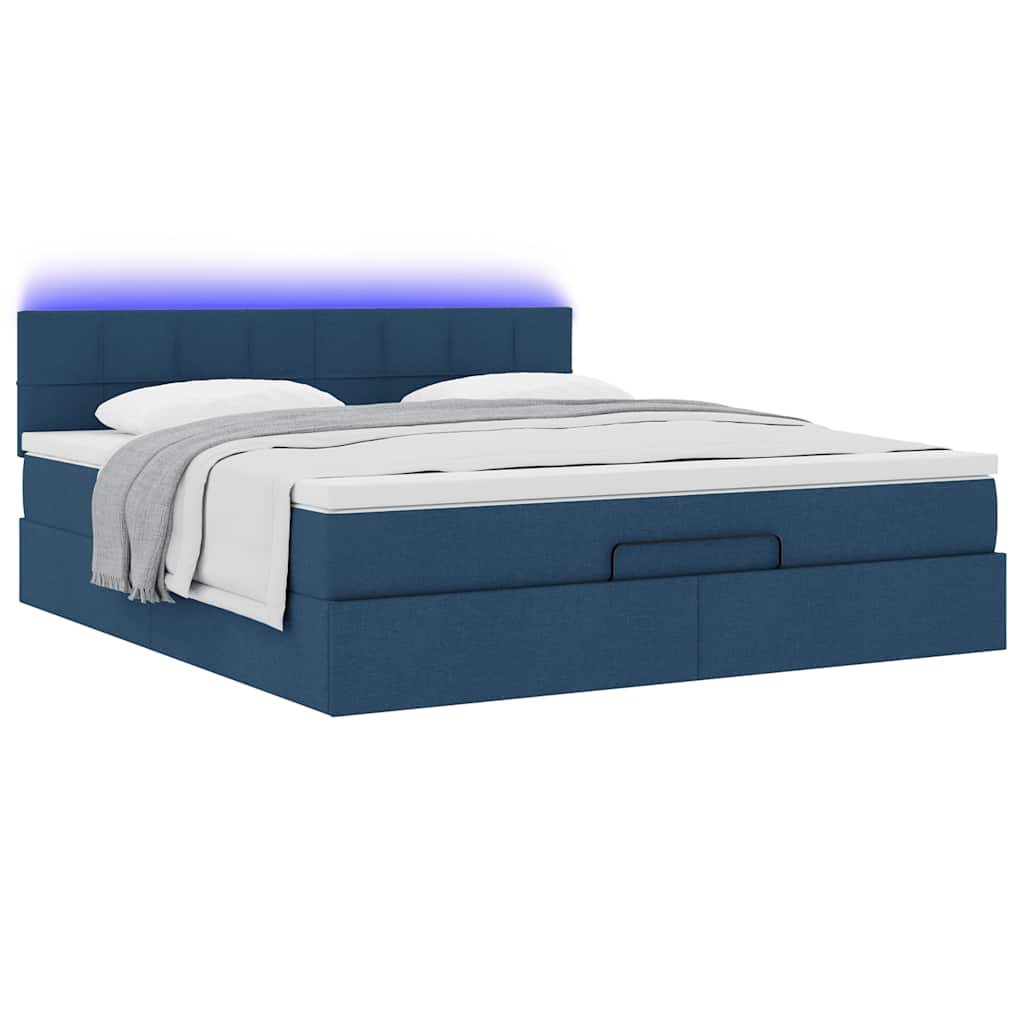 Ottomane Bett mit Matratze & LEDs Blau 180x200 cm Stoff