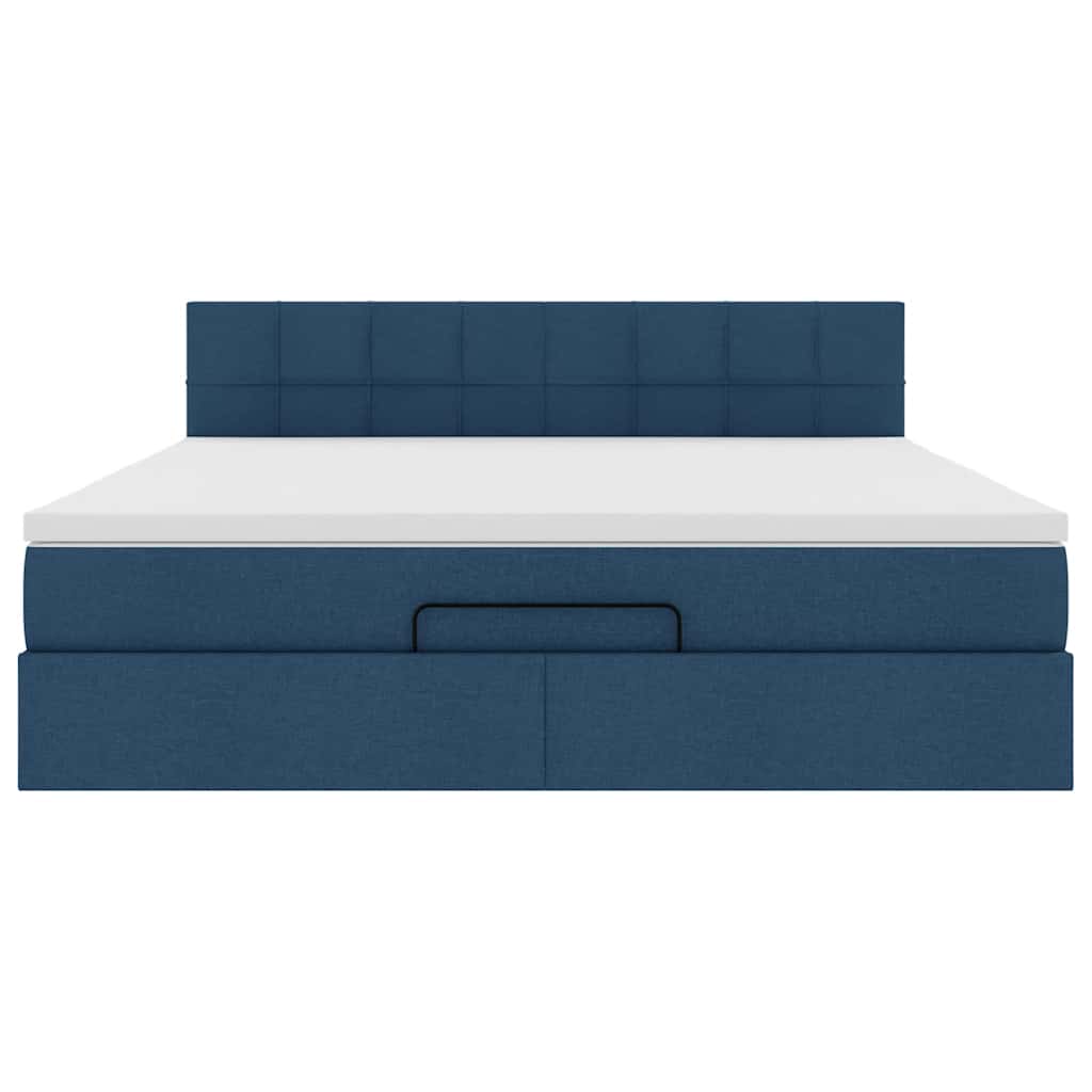 Ottomane Bett mit Matratze & LEDs Blau 180x200 cm Stoff
