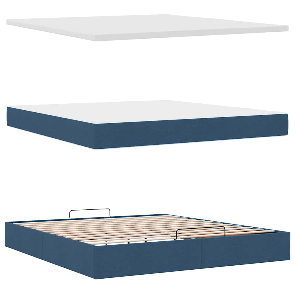 Ottomane Bett mit Matratze & LEDs Blau 180x200 cm Stoff