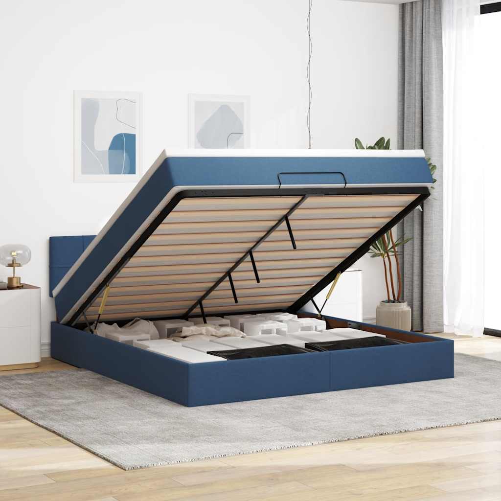 Ottomane Bett mit Matratze & LEDs Blau 180x200 cm Stoff