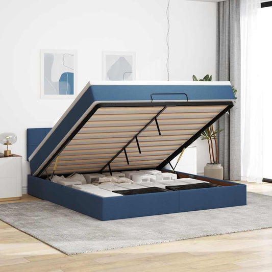 Ottomane Bett mit Matratze & LEDs Blau 180x200 cm Stoff