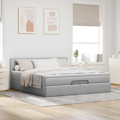 Ottoman-Bett mit Matratzen & LEDs Hellgrau 200x200 cm Stoff