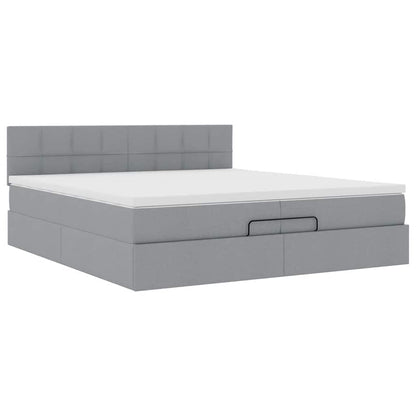 Ottoman-Bett mit Matratzen & LEDs Hellgrau 200x200 cm Stoff