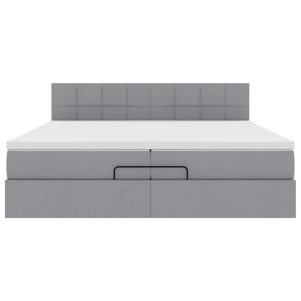 Ottoman-Bett mit Matratzen & LEDs Hellgrau 200x200 cm Stoff