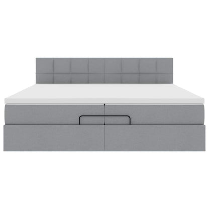 Ottoman-Bett mit Matratzen & LEDs Hellgrau 200x200 cm Stoff