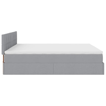 Ottoman-Bett mit Matratzen & LEDs Hellgrau 200x200 cm Stoff