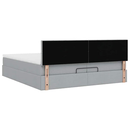 Ottoman-Bett mit Matratzen & LEDs Hellgrau 200x200 cm Stoff
