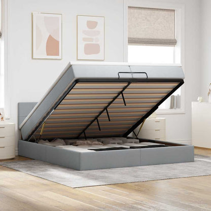 Ottoman-Bett mit Matratzen & LEDs Hellgrau 200x200 cm Stoff