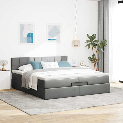 Ottoman-Bett mit Matratzen & LEDs Dunkelgrau 200x200 cm Stoff