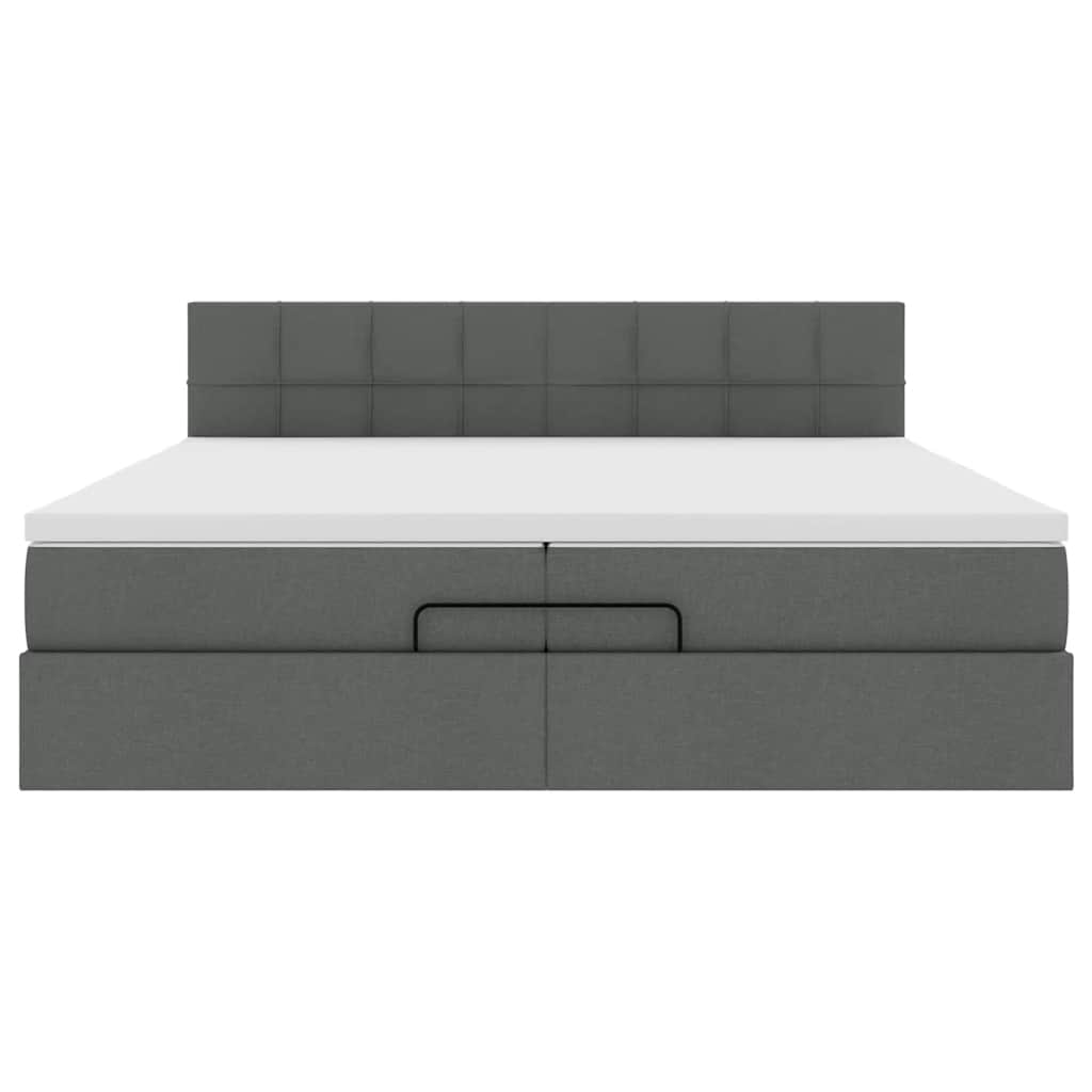 Ottoman-Bett mit Matratzen & LEDs Dunkelgrau 200x200 cm Stoff
