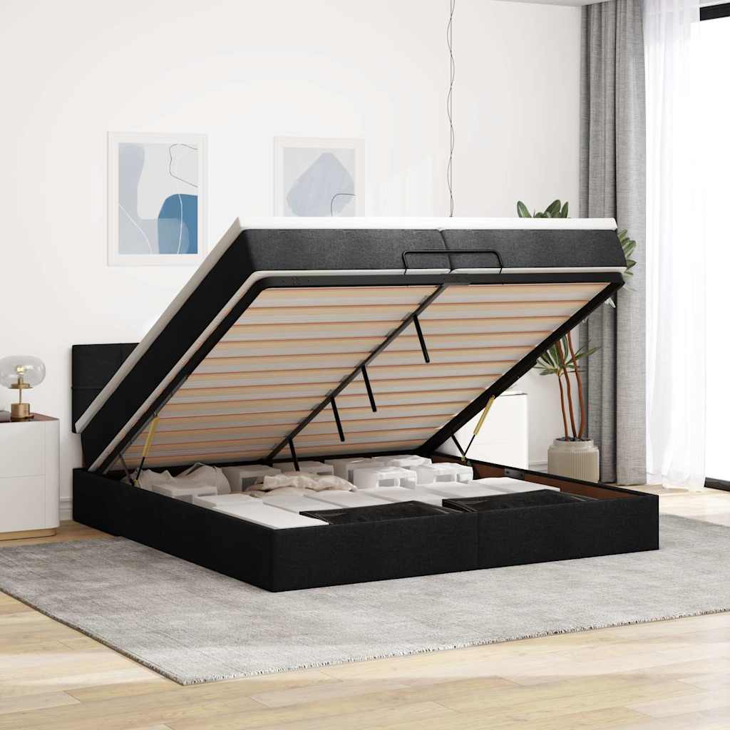 Ottoman-Bett mit Matratzen & LEDs Schwarz 200x200 cm Stoff