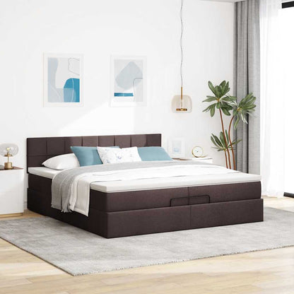 Ottoman-Bett mit Matratzen & LEDs Dunkelbraun 200x200 cm Stoff