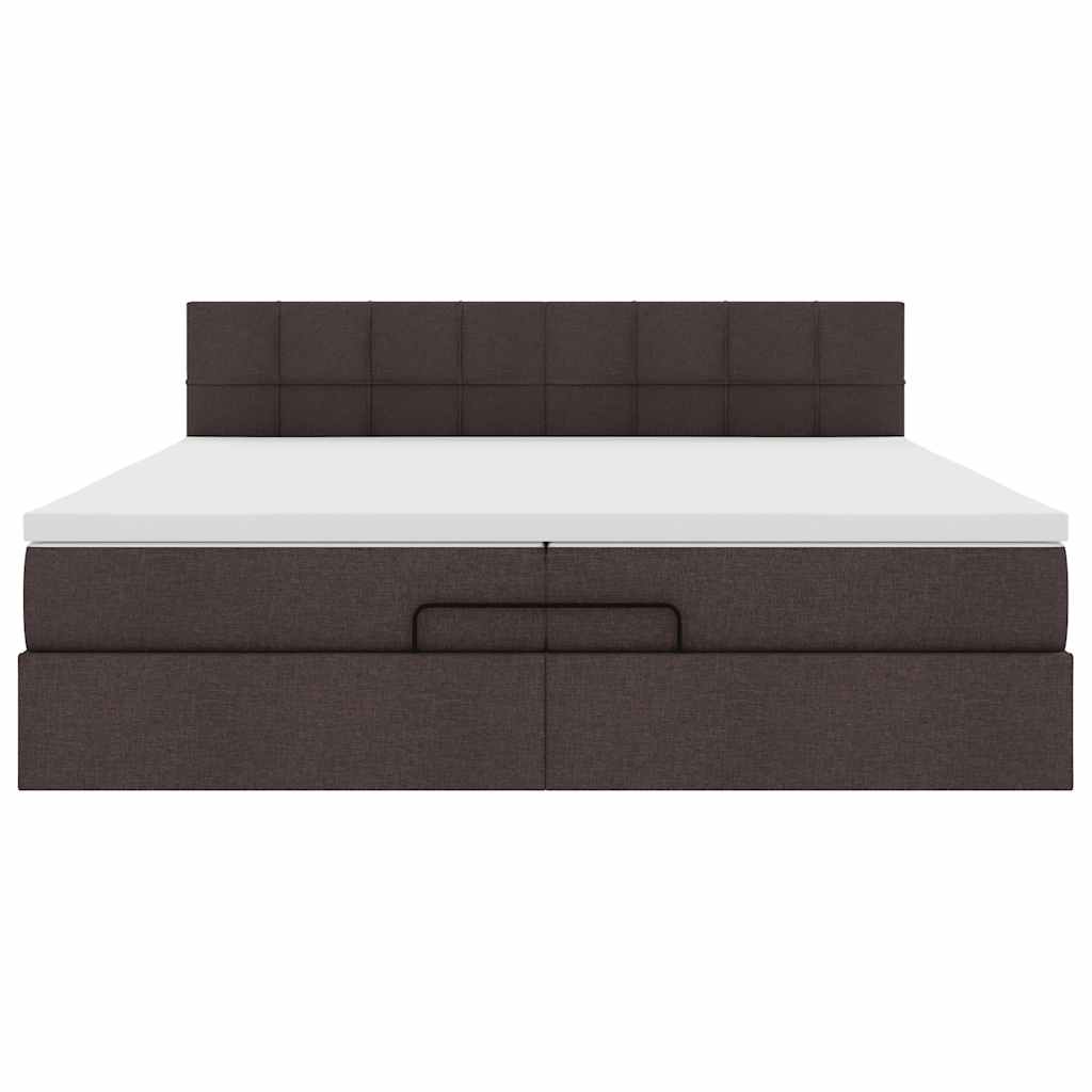Ottoman-Bett mit Matratzen & LEDs Dunkelbraun 200x200 cm Stoff