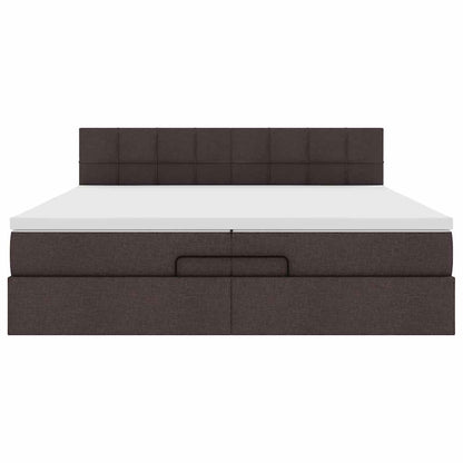 Ottoman-Bett mit Matratzen & LEDs Dunkelbraun 200x200 cm Stoff