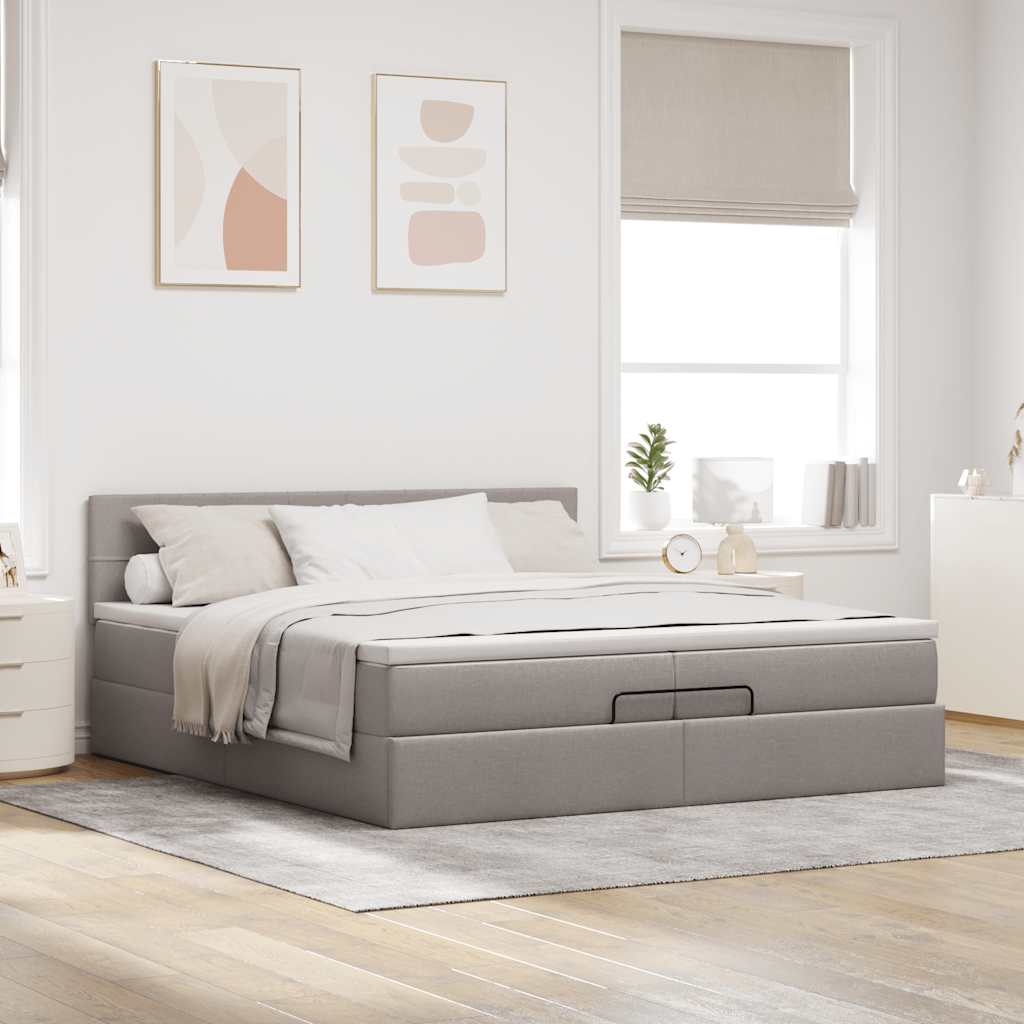 Ottoman-Bett mit Matratzen & LEDs Taupe 200x200 cm Stoff
