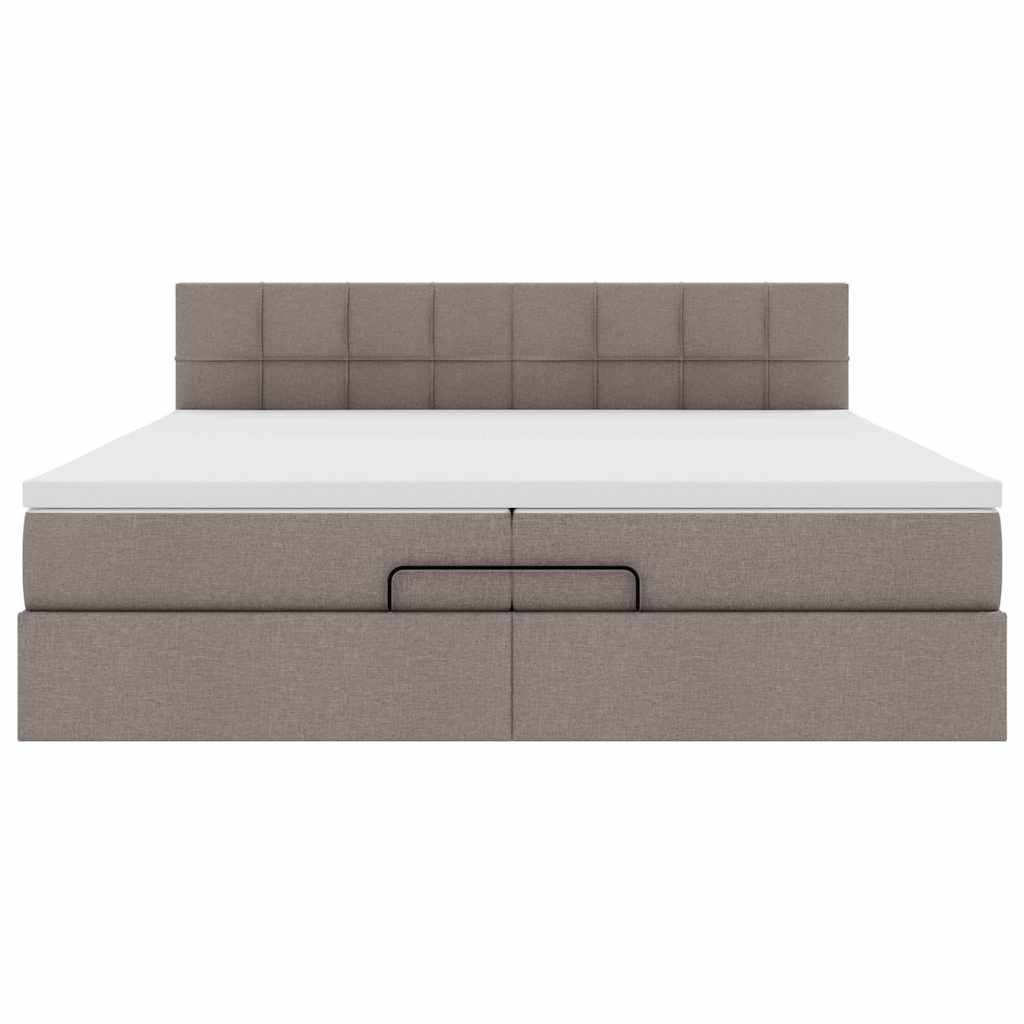 Ottoman-Bett mit Matratzen & LEDs Taupe 200x200 cm Stoff