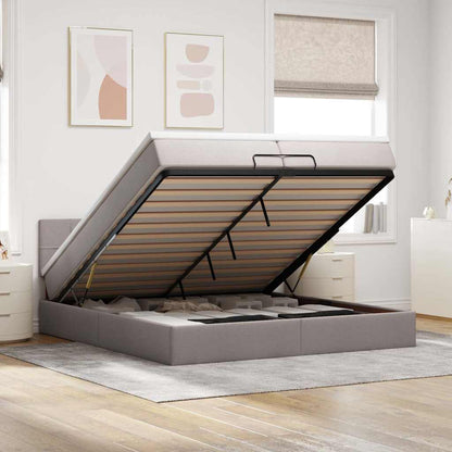 Ottoman-Bett mit Matratzen & LEDs Taupe 200x200 cm Stoff