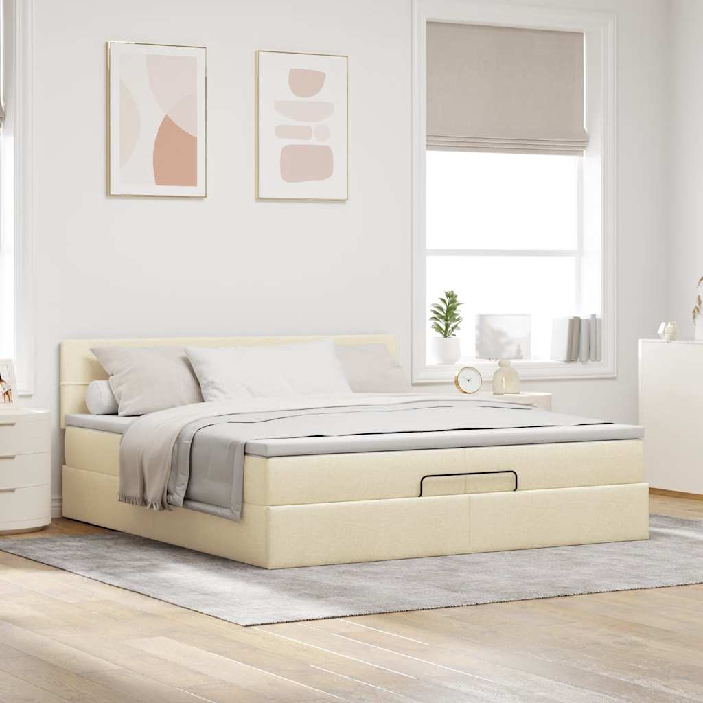 Ottoman-Bett mit Matratzen & LEDs Creme 200x200 cm Stoff