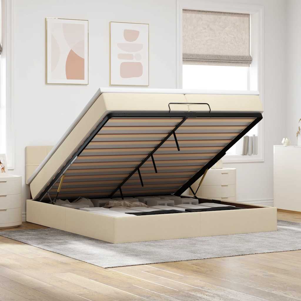 Ottoman-Bett mit Matratzen & LEDs Creme 200x200 cm Stoff