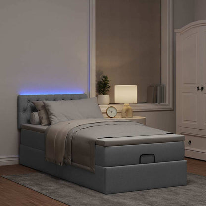 Ottomane Bett mit Matratze & LEDs Hellgrau 80x200 cm Stoff