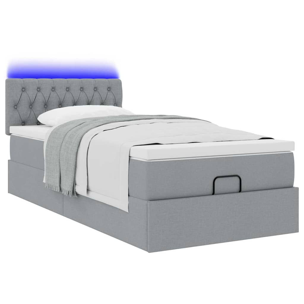 Ottomane Bett mit Matratze & LEDs Hellgrau 80x200 cm Stoff