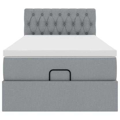 Ottomane Bett mit Matratze & LEDs Hellgrau 80x200 cm Stoff