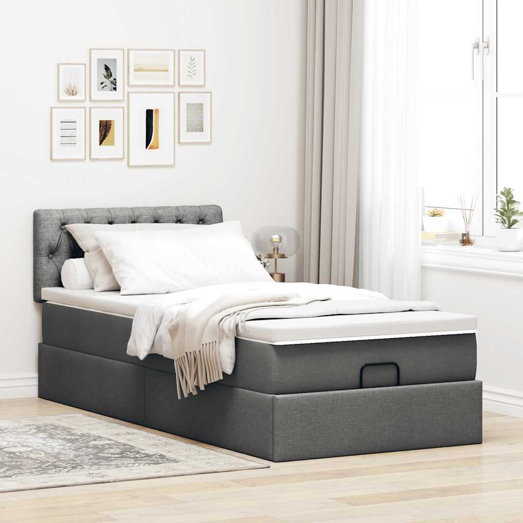 Ottomane Bett mit Matratze & LEDs Dunkelgrau 80x200 cm Stoff