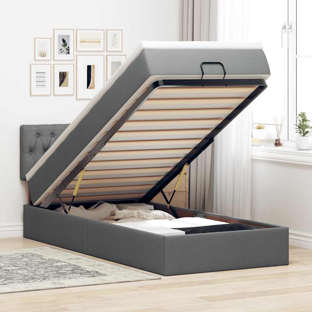 Ottomane Bett mit Matratze & LEDs Dunkelgrau 80x200 cm Stoff